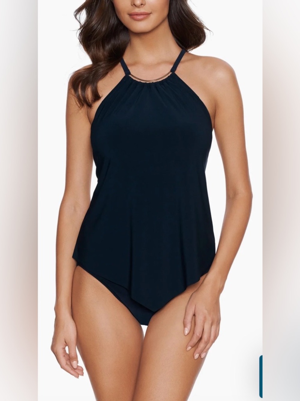 NWT Magicsuit Women’s Black  High-Neck Gold Tone Metal Necklace Swim Tankini 16